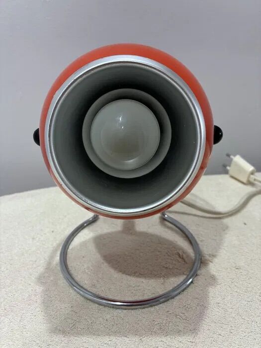 Lampe de table vintage orange en forme d'œil 1960 | Lampe en chrome de l'ère spatiale