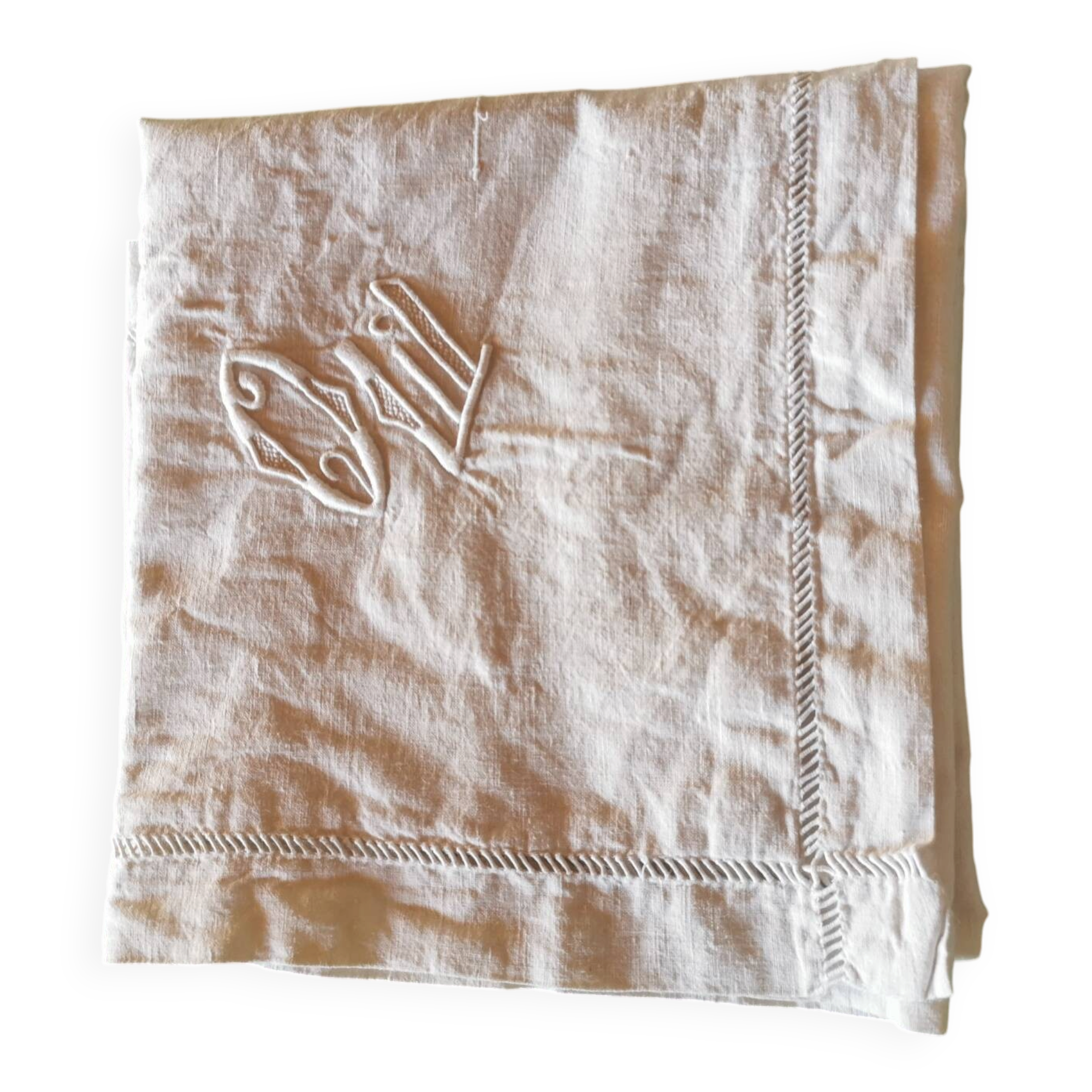 Pair of antique linen pillowcases with monogram