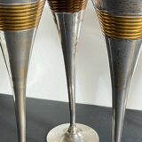 6 Vintage Silver-Plated Brass Champagne Flutes