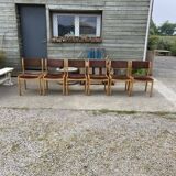 6 vintage wooden and velvet chairs