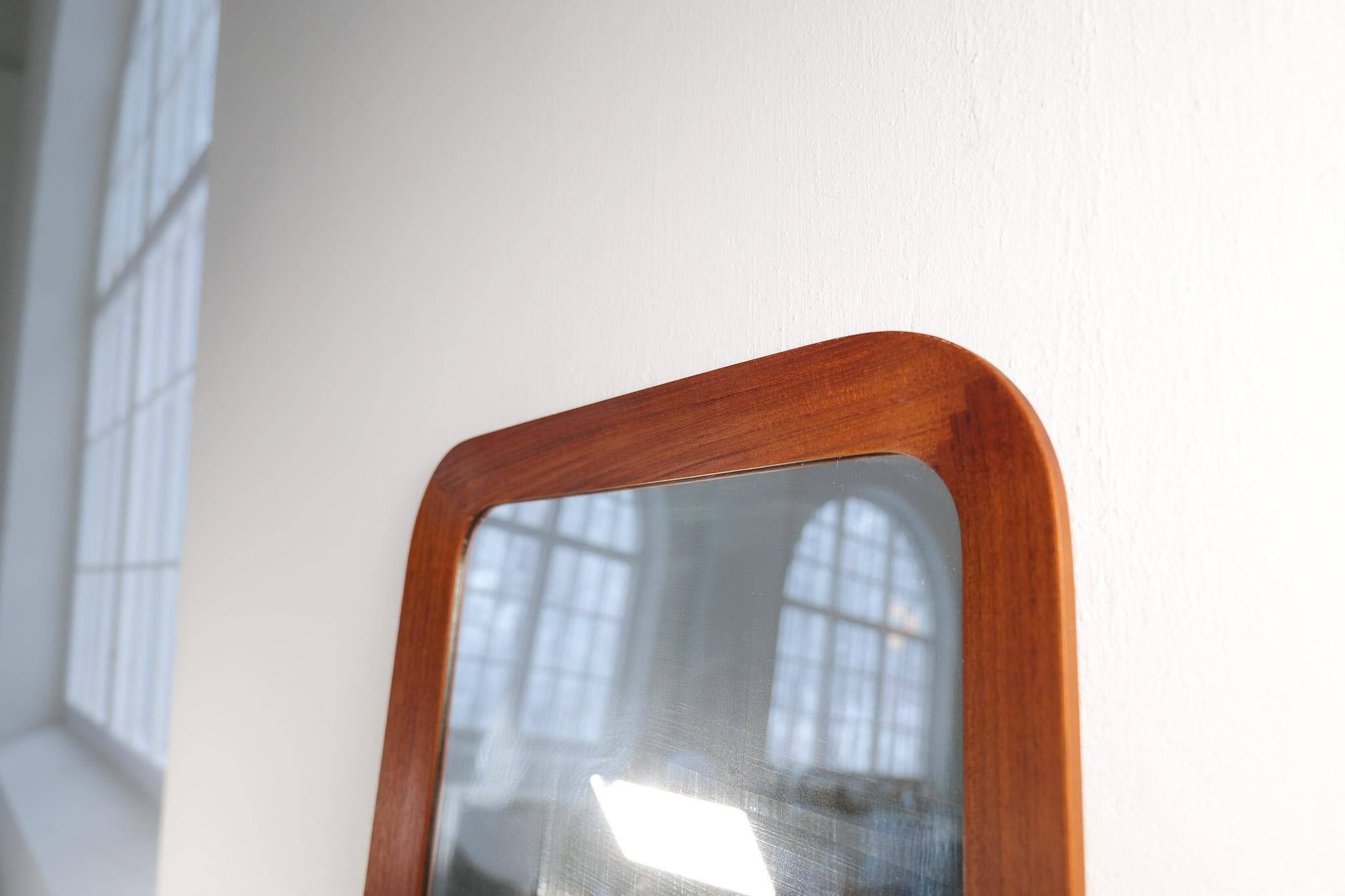 Mid-century modern sculptural wall mirror, teak, crystal glass, Glas & Trä, 1960s