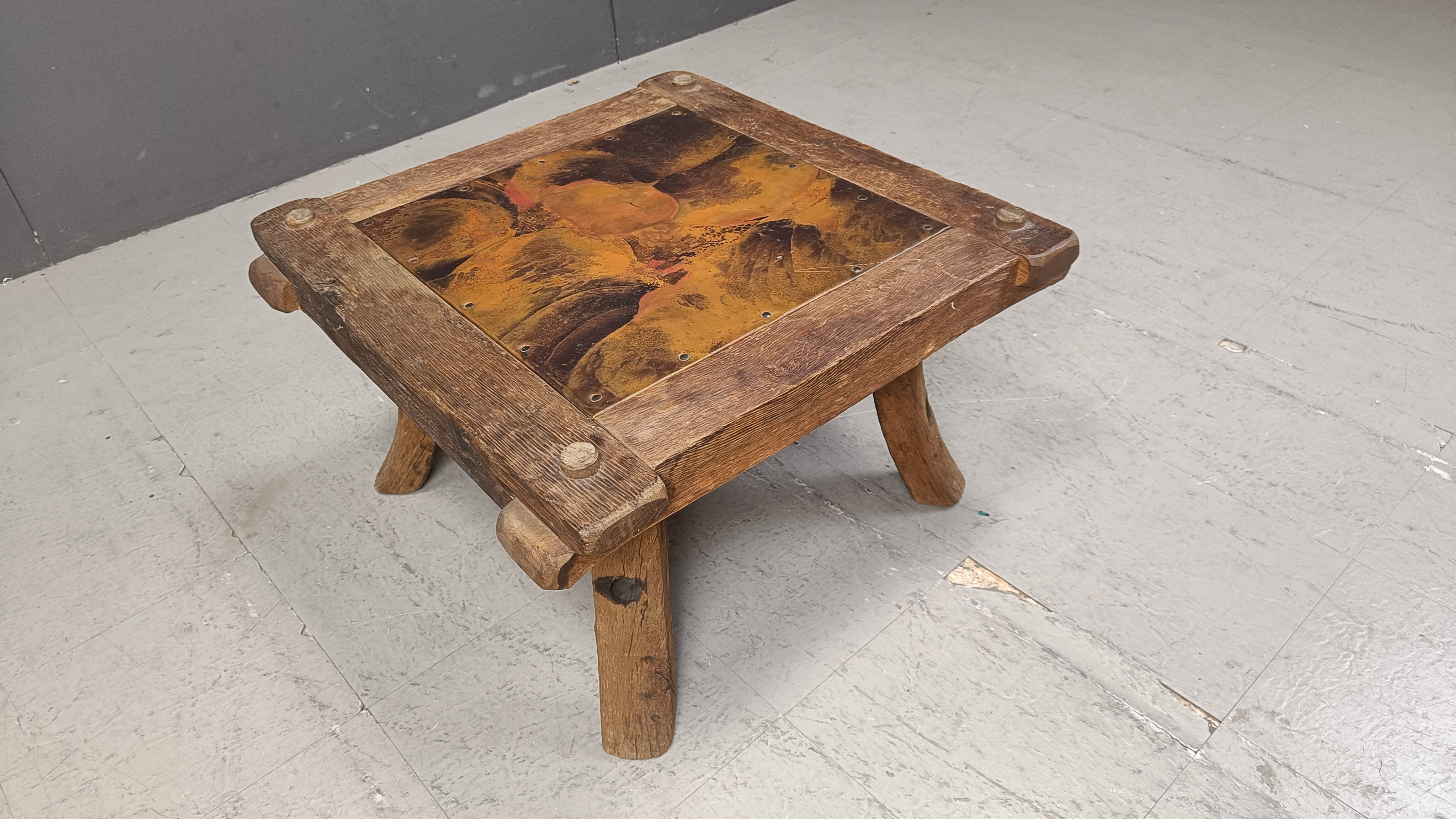 Vintage copper plated brutalist coffee table, 1970s