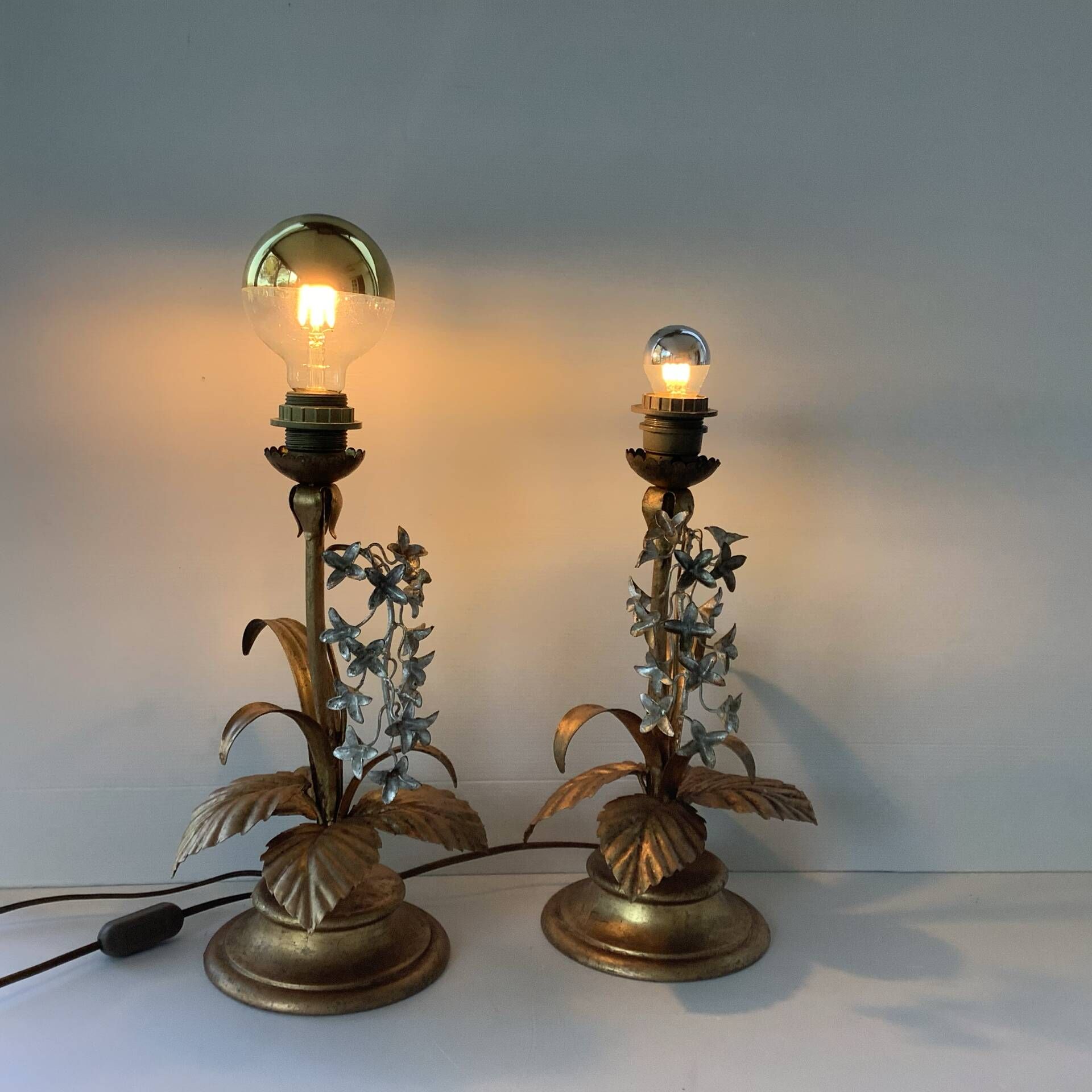 Pair of Lamps Attributed to Hans Kogl Vintage 1970 Hollywood Regency Wisteria
