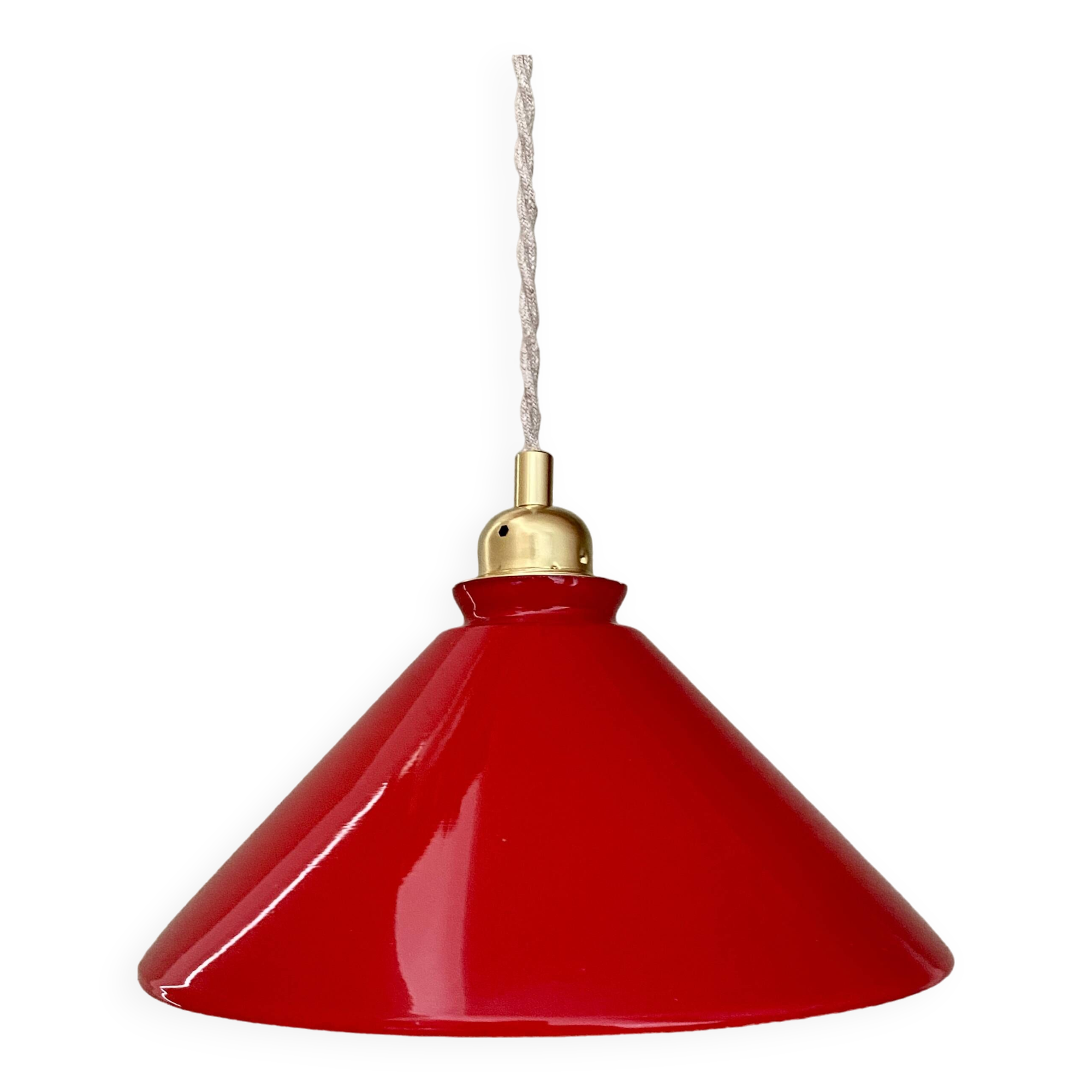 Vintage lampshade pendant light in red and white opaline