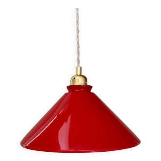 Vintage lampshade pendant light in red and white opaline