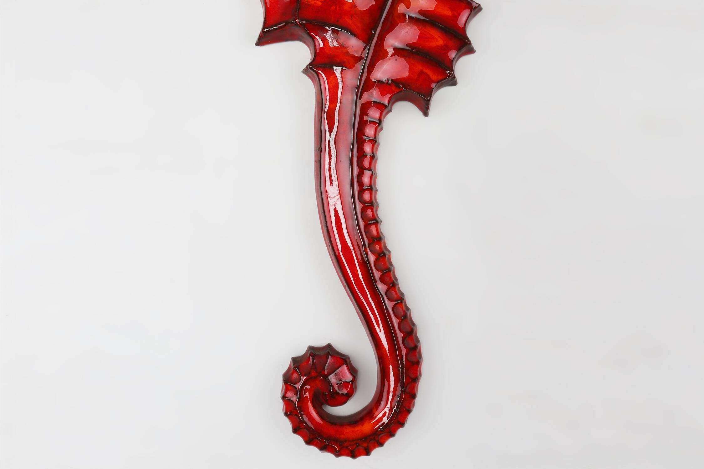 Belgian ceramic red Seahorse Plaque by André Bayer, 1960s