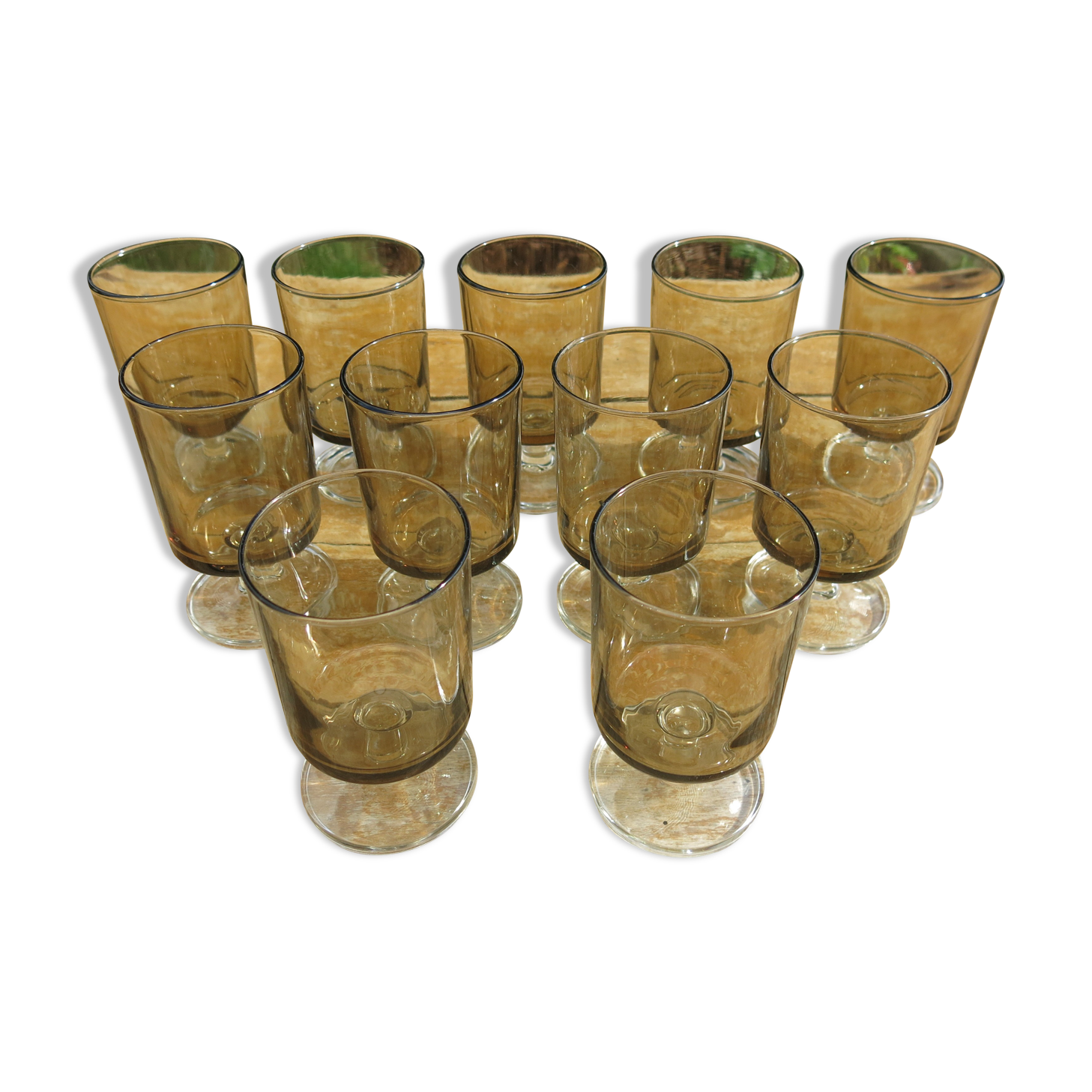 11 gray smoked glass foot glasses in excellent vintage condition