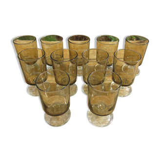11 gray smoked glass foot glasses in excellent vintage condition