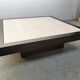 Table basse vintage travertin et bois design 1970