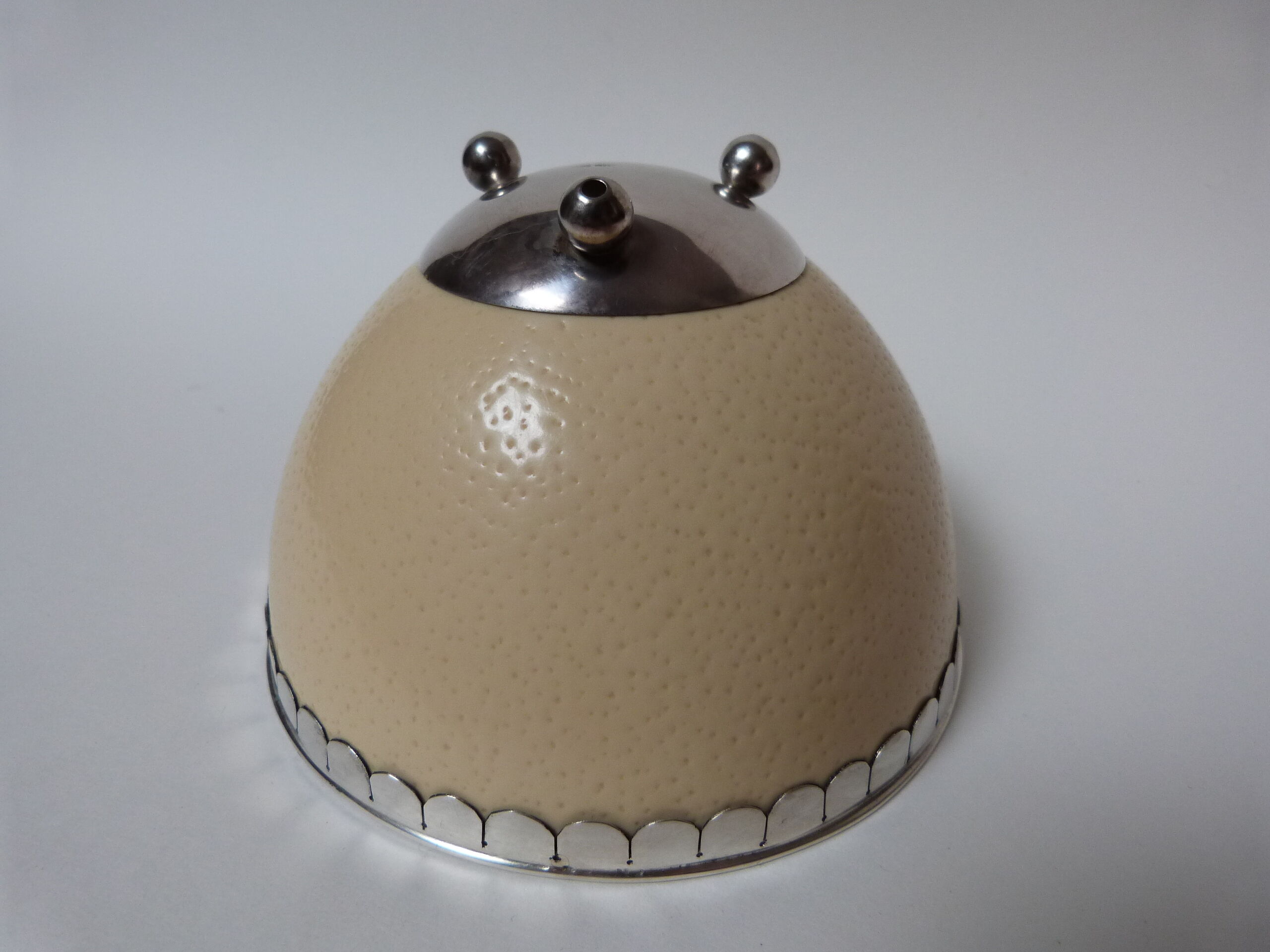 Empty cut ostrich egg pocket and silver 925 italian design 70