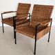 Rattan wicker and iron lounge chairs, set of 4