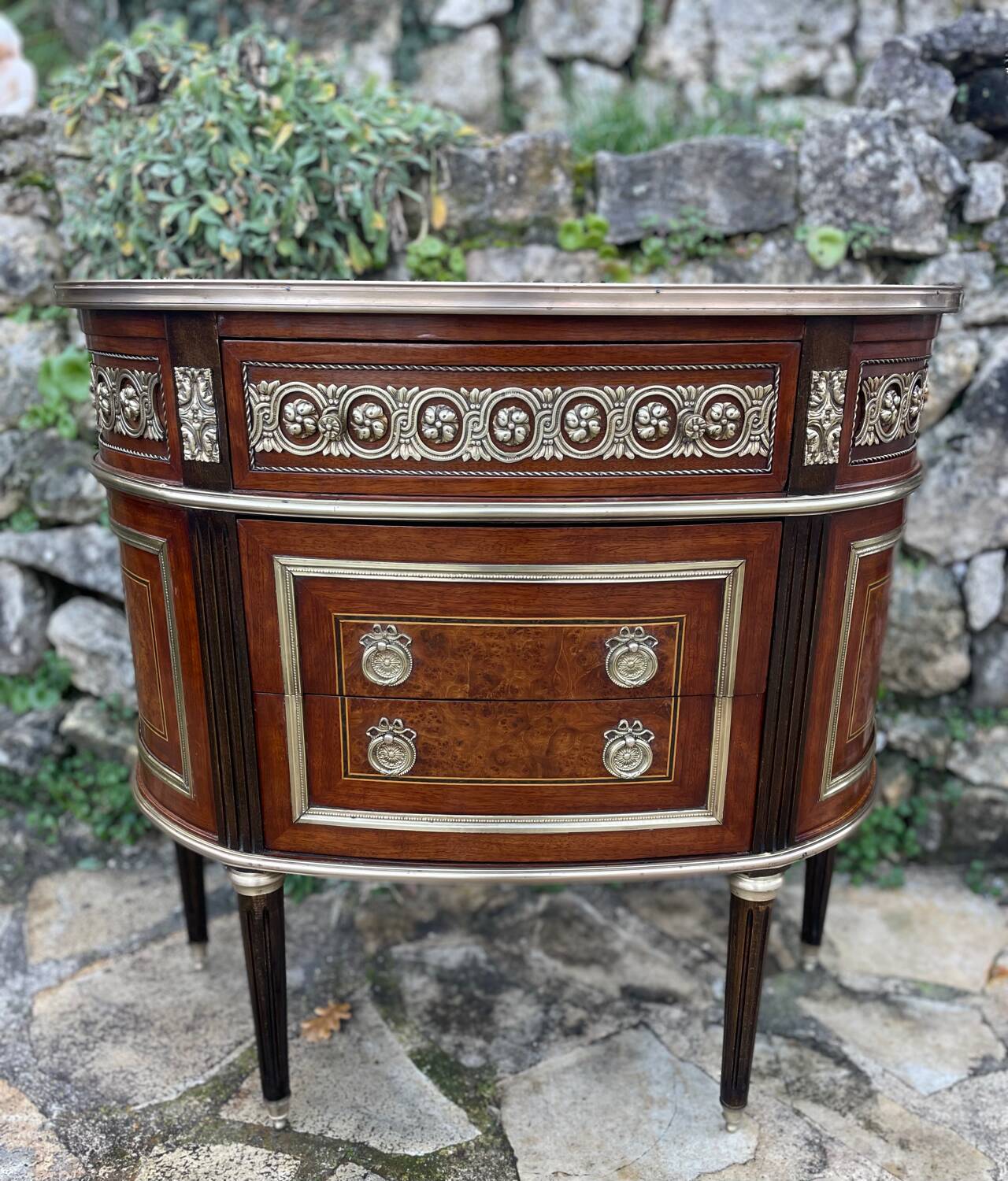 Louis XVI style mahogany and gilded bronze chest of drawers, 20th century