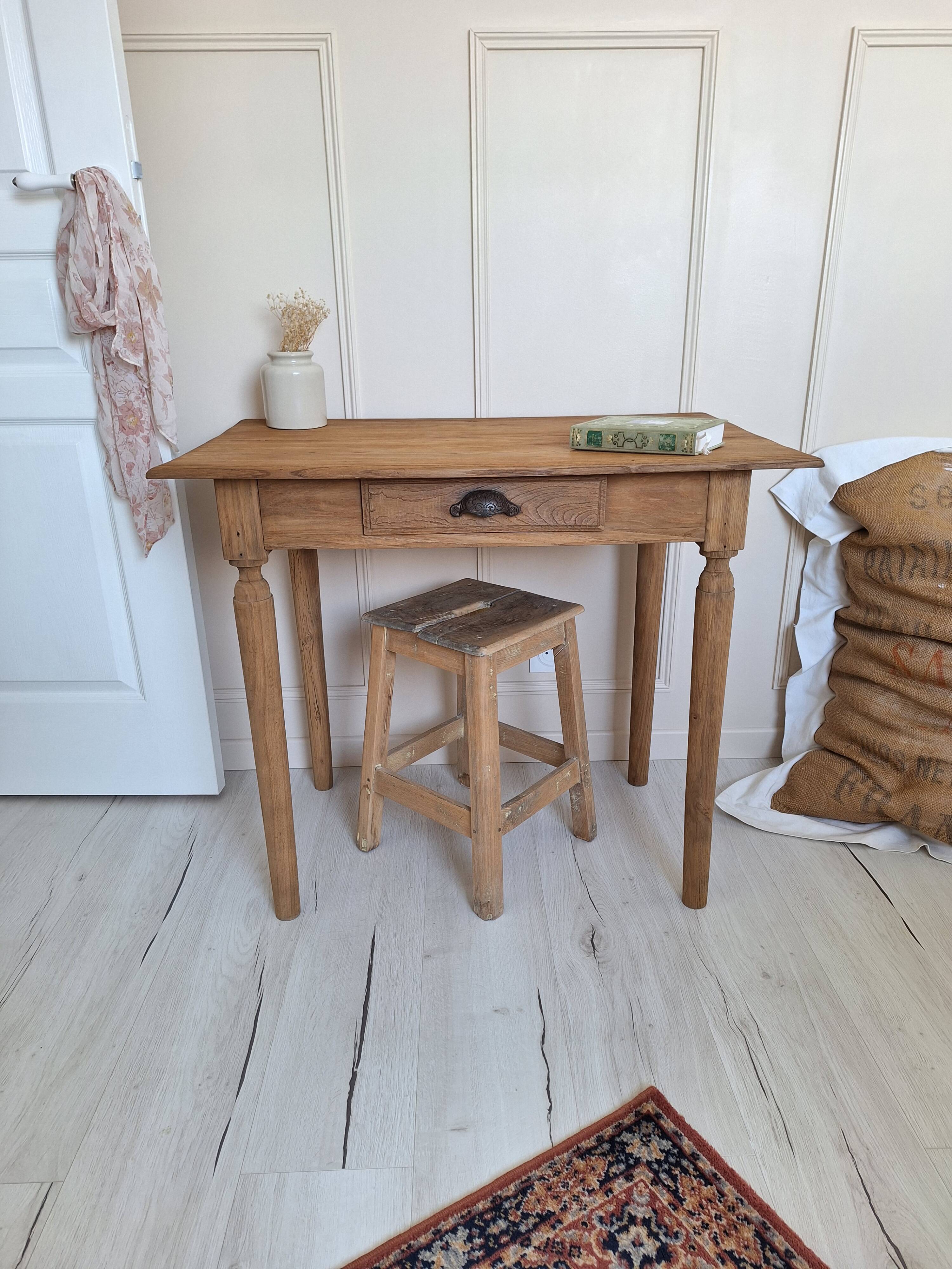Bureau / Table d'appoint de ferme en chêne massif – Style campagne chic
