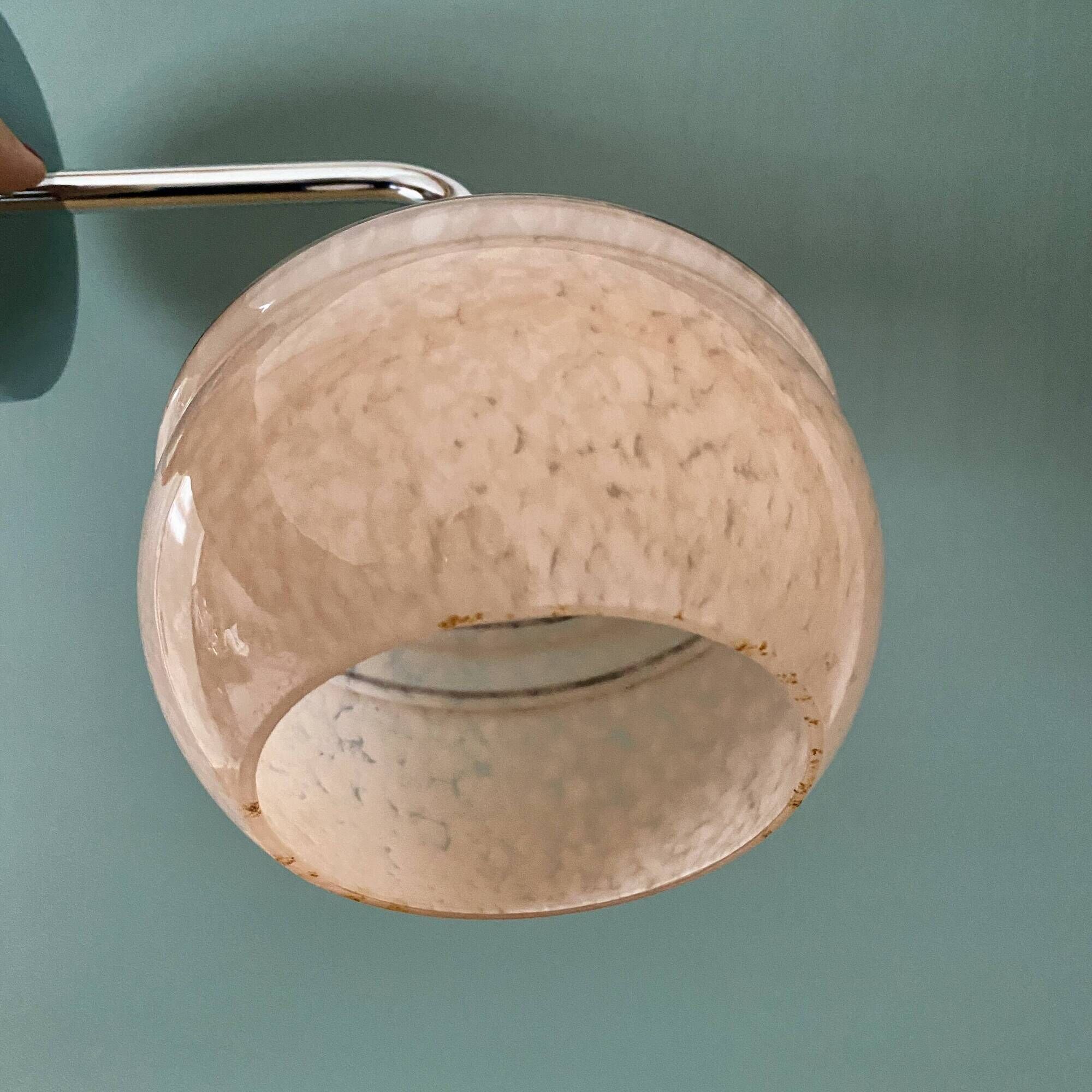 Vintage golden globe elbow wall light in pink and silver Clichy glass