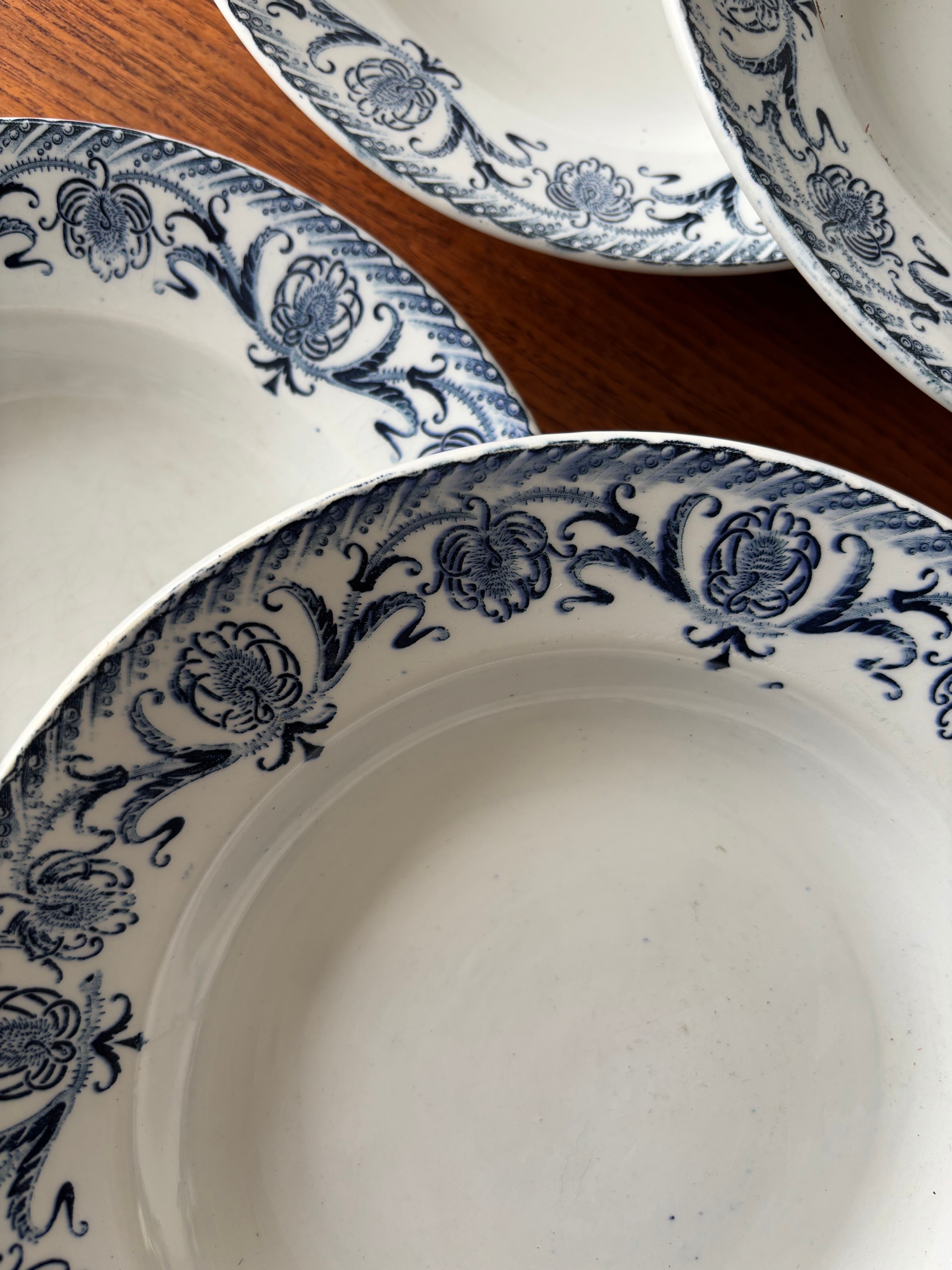 Set of 6 deep plates, ironstone, Moulin des Loups model Cardèr.