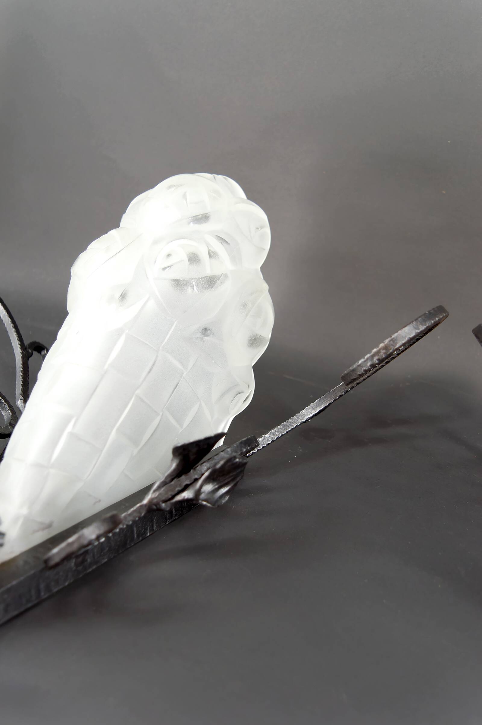 Pair of Wrought Iron Wall Lights by Degué, Art Deco, France, c. 1930