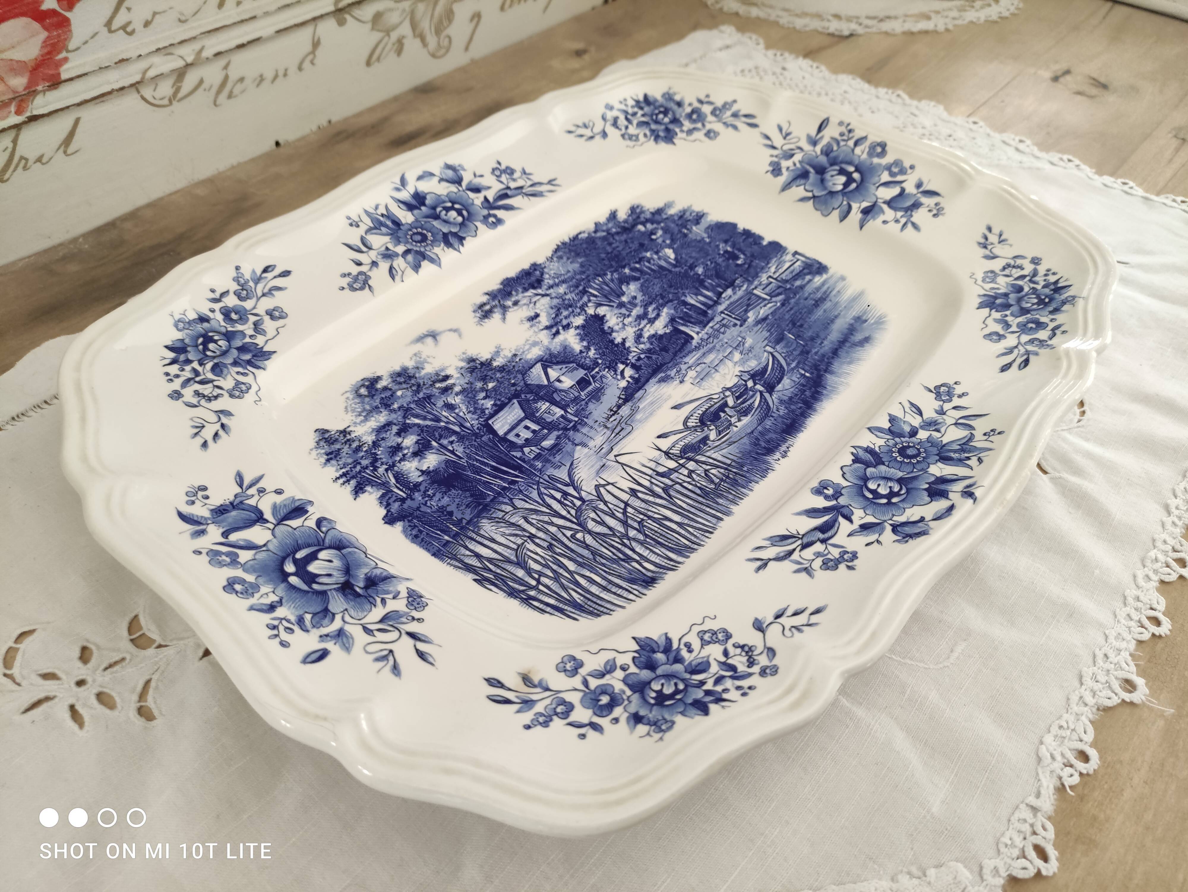 Rectangular dish Sarreguemines model Romantic blue