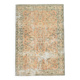 7x10 Large Cream Floral Pattern Turkish Vintage Rug, 207x304Cm
