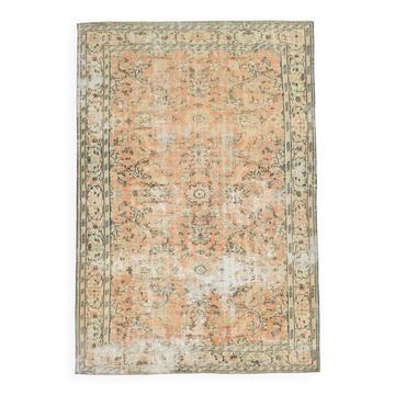 7x10 Large Cream Floral Pattern Turkish Vintage Rug, 207x304Cm