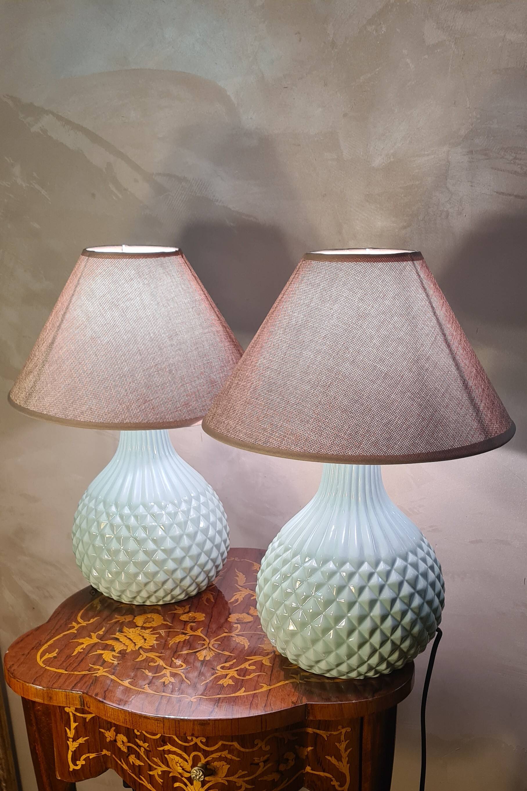 Pair of italian style electric ceramic lamps and new lampshades 43x38