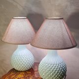 Pair of italian style electric ceramic lamps and new lampshades 43x38