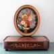 Golden vintage frame with bouquet of dried flowers under globe, wedding bouquet,
