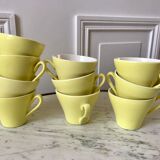 set of 10 coffee cups Digoin Sarreguemines pastel yellow color 50s