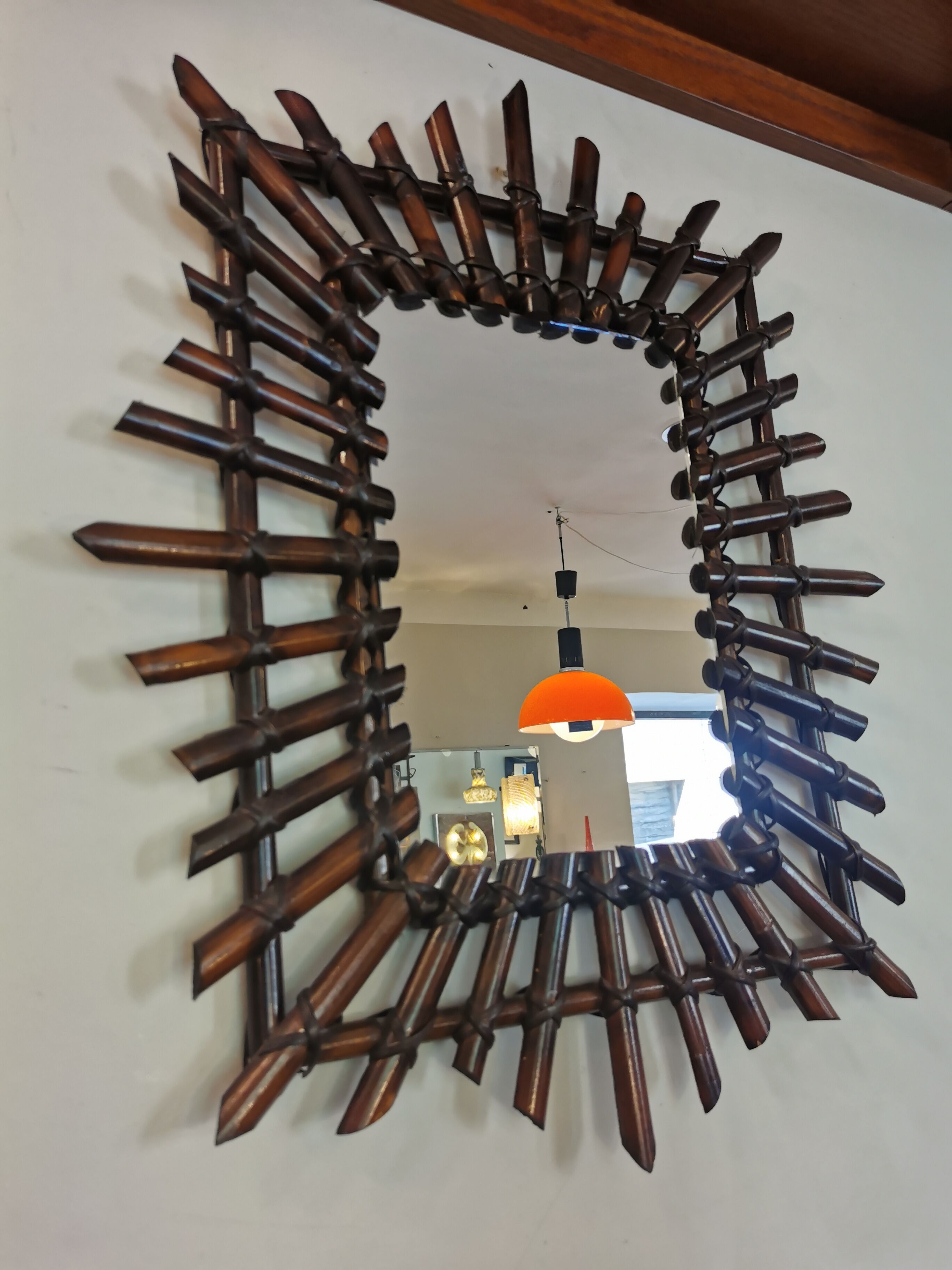 Bamboo mirror and vintage rattan 70s (60x50cm)