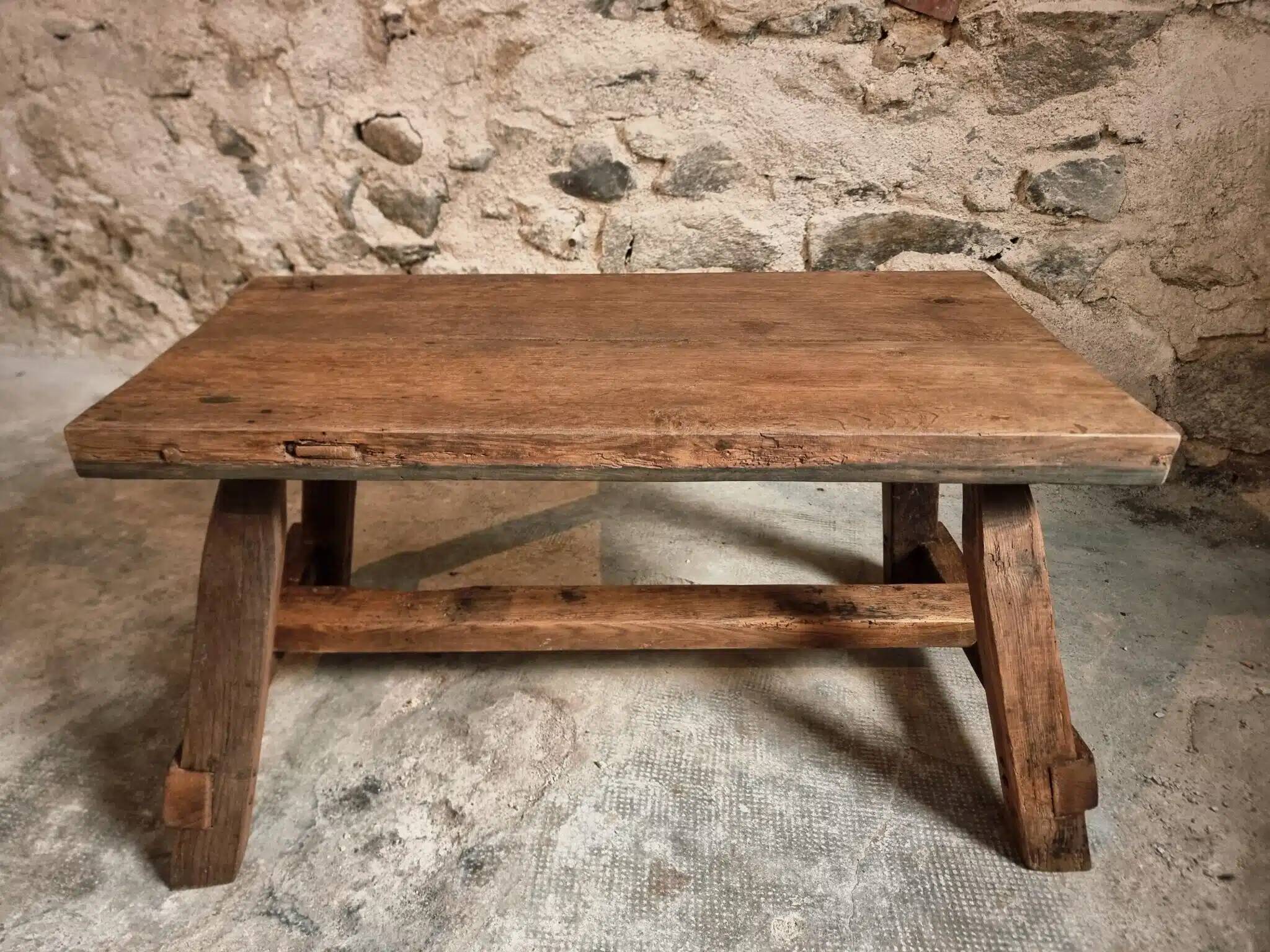 19th Century French Oak Farmhouse Bench - Handcrafted Rustic Work Table