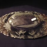 Oval bowl in crystal and frosted glass, pink and frosted.