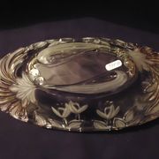 Oval bowl in crystal and frosted glass, pink and frosted.