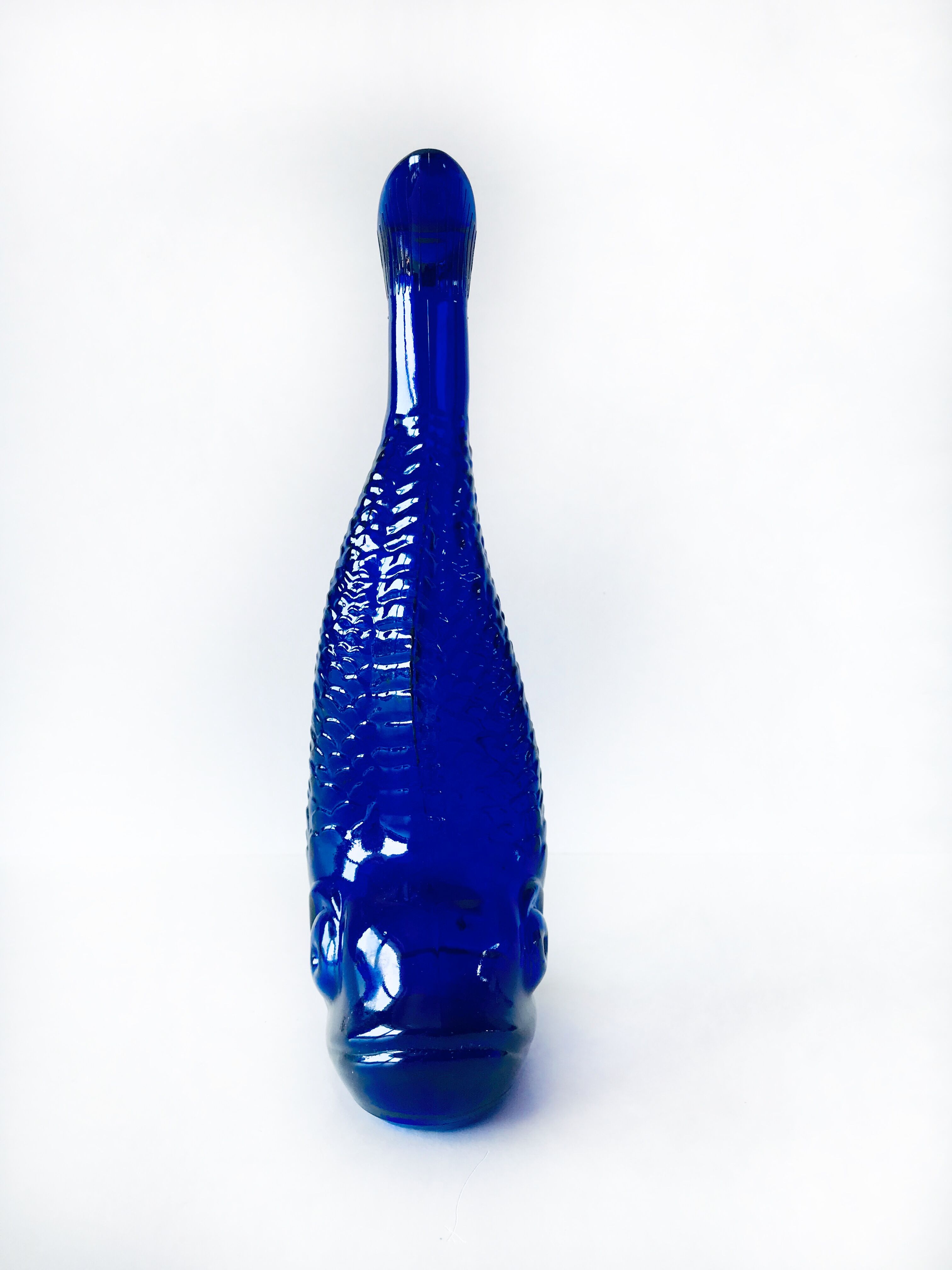 Blue glass fish vase