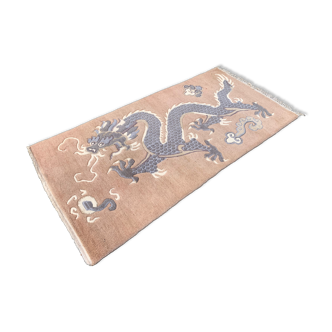 Tapis tibétain 190x92 cm oriental chinois népalais tribal, rose, dragon