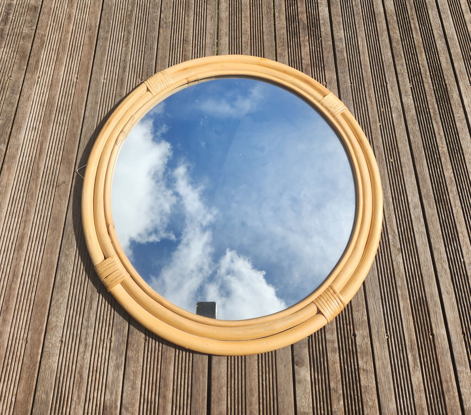 Large round bamboo mirror