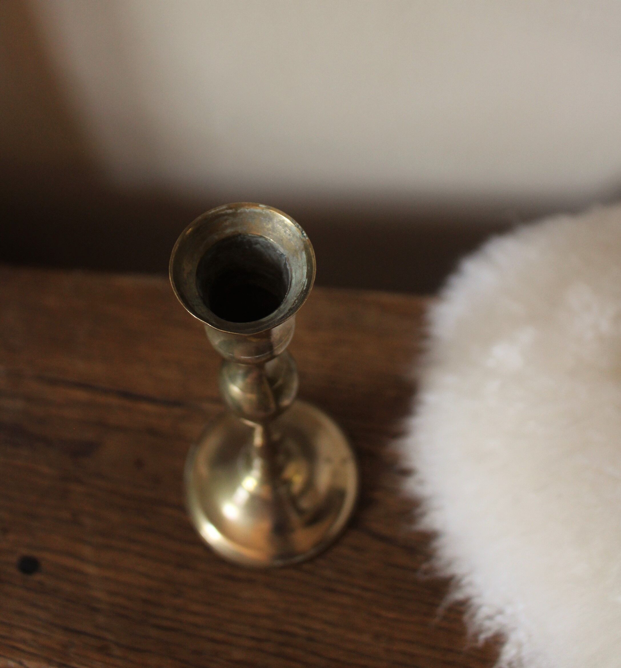 Candle holder small golden brass torch thin slender