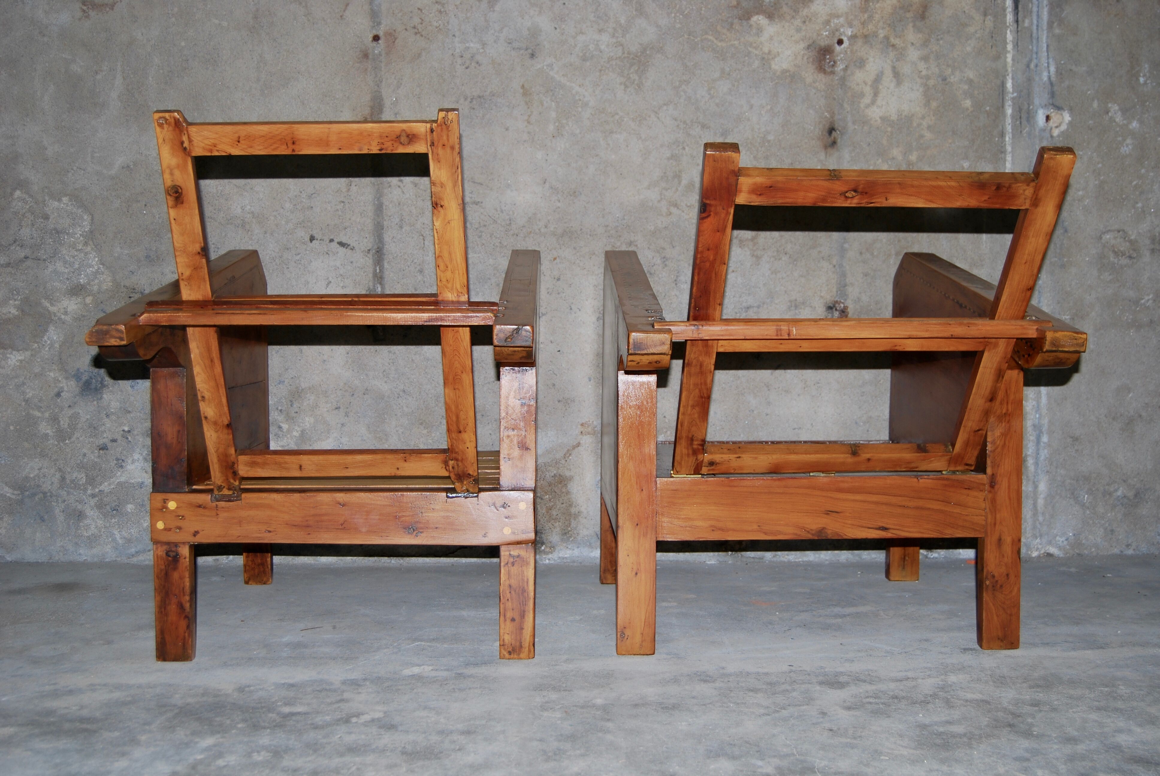 Vintage wooden veranda armchairs with inlaid marquetry 1930s