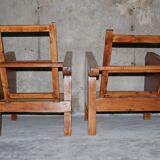 Vintage wooden veranda armchairs with inlaid marquetry 1930s