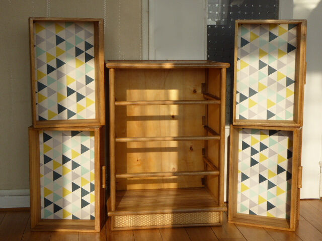 Chest of drawers vintage wood and rattan blond 4 drawers ca 1970