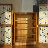 Chest of drawers vintage wood and rattan blond 4 drawers ca 1970