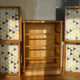 Chest of drawers vintage wood and rattan blond 4 drawers ca 1970
