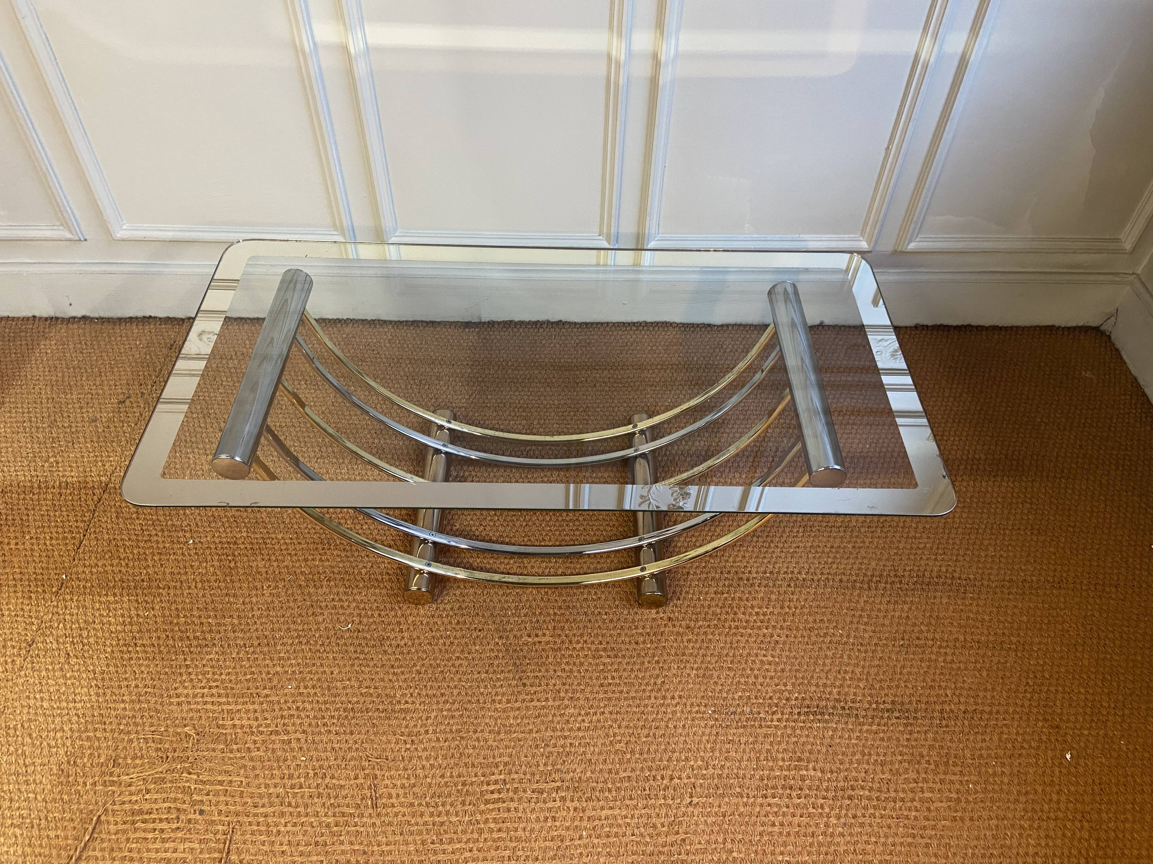 Gold and chrome metal coffee table, Belgo Chrom, 1970s