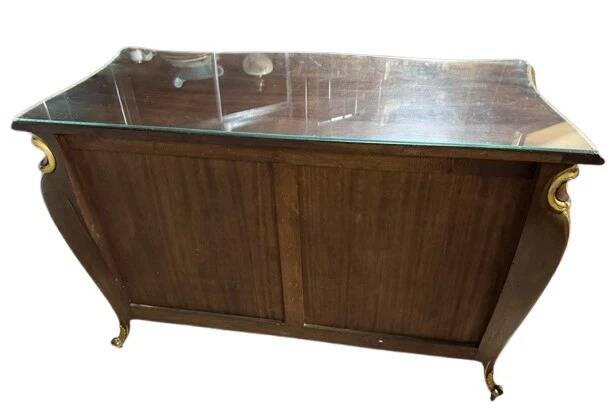 Louis XV style chest of drawers with curved Venetian doors in mahogany and gilded wood