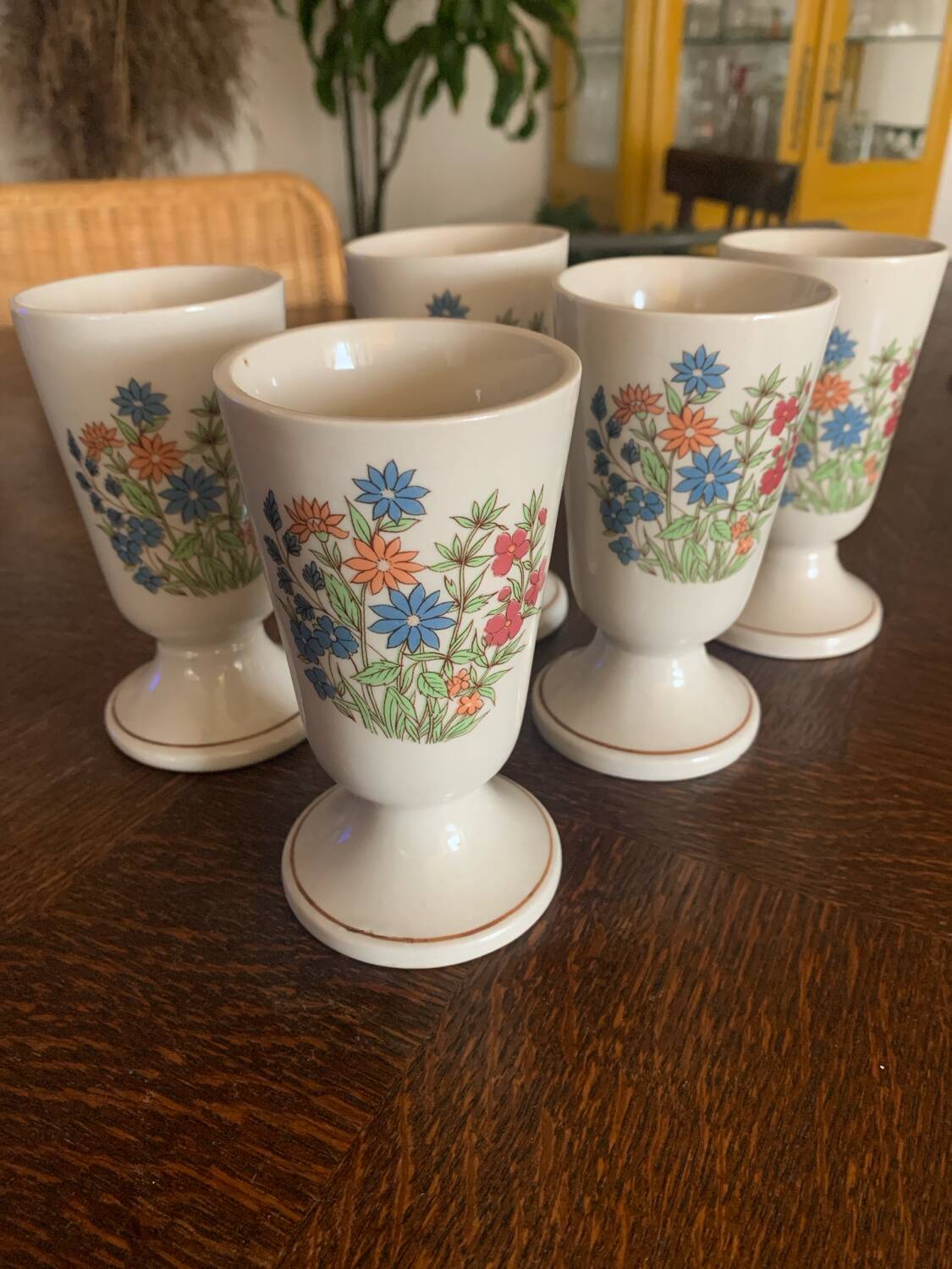 5 Mazagran stoneware vases with floral decoration