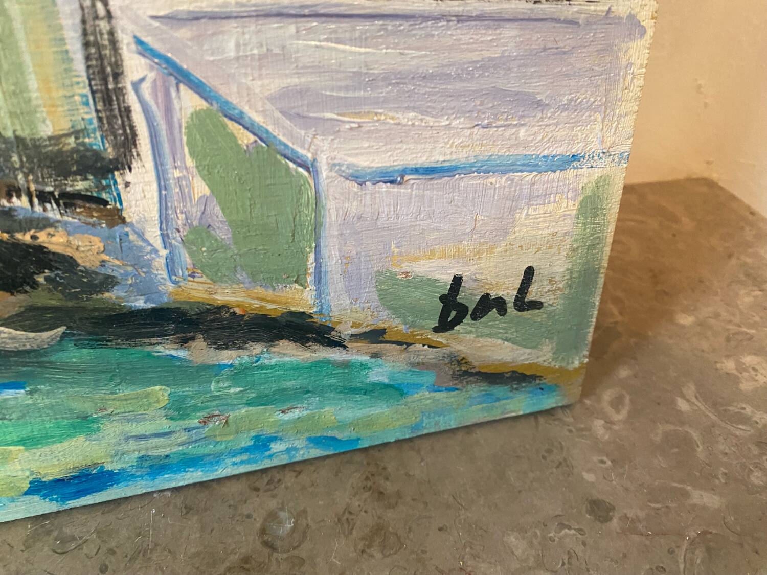 Oil on panel "Mykonos" signed Bul