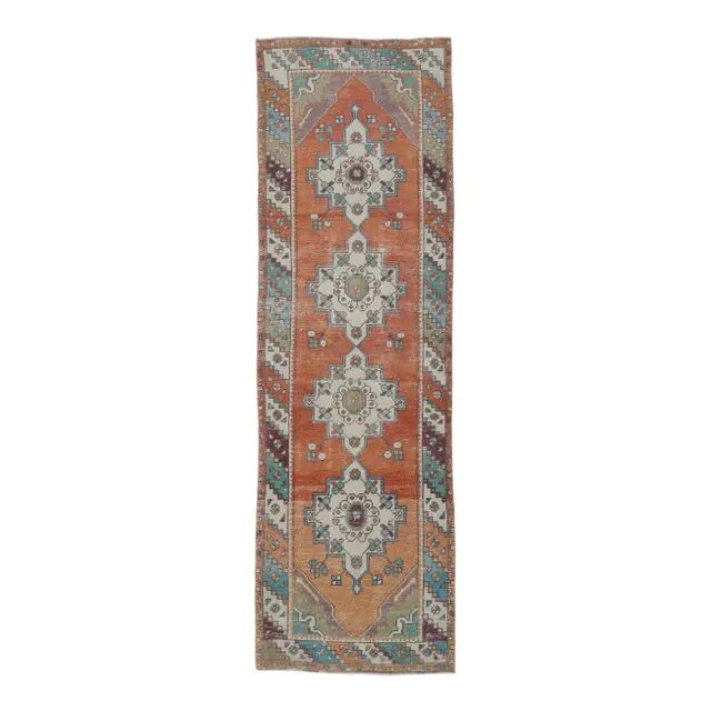 Vintage red Turkish hand-knotted runner 94x290