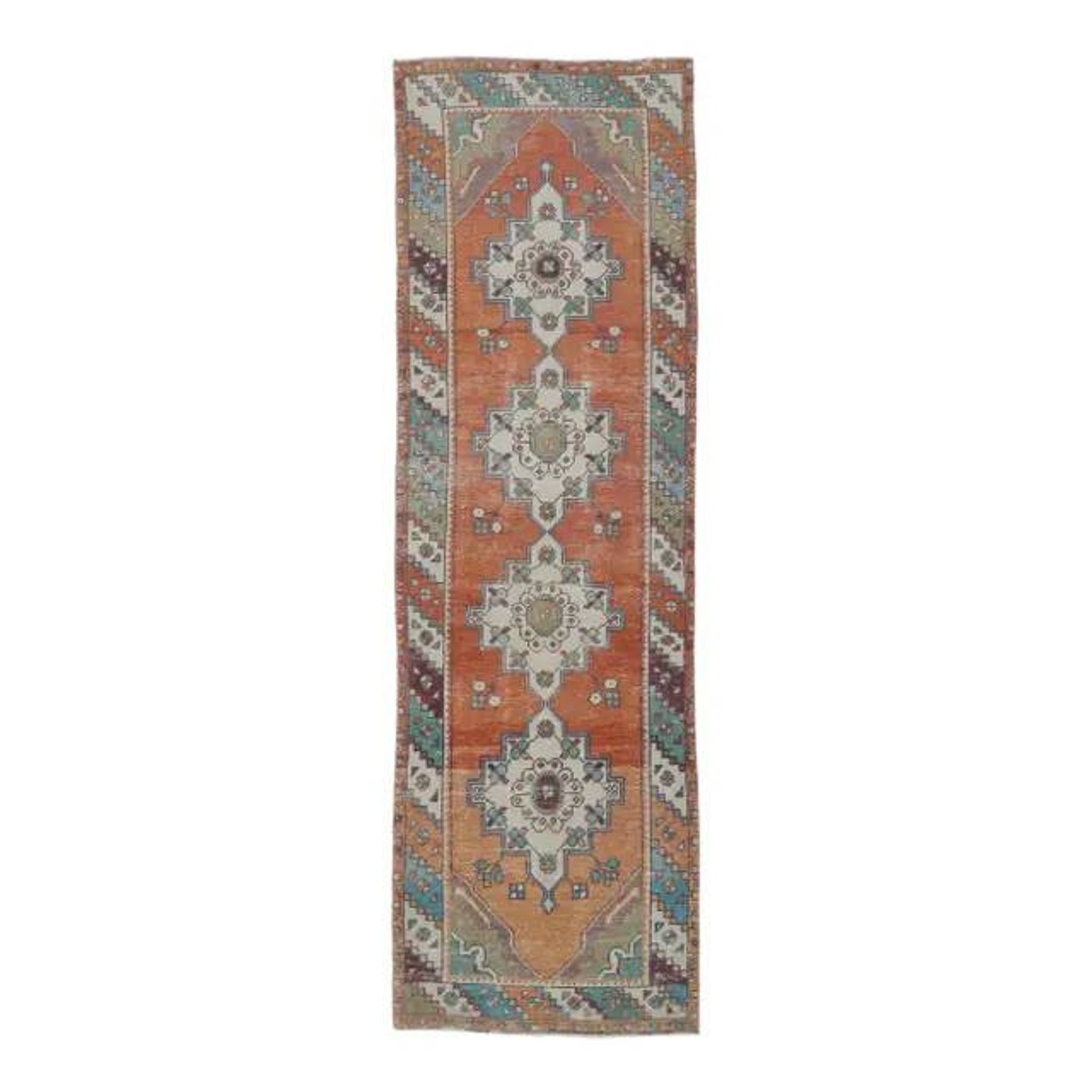 Vintage red Turkish hand-knotted runner 94x290