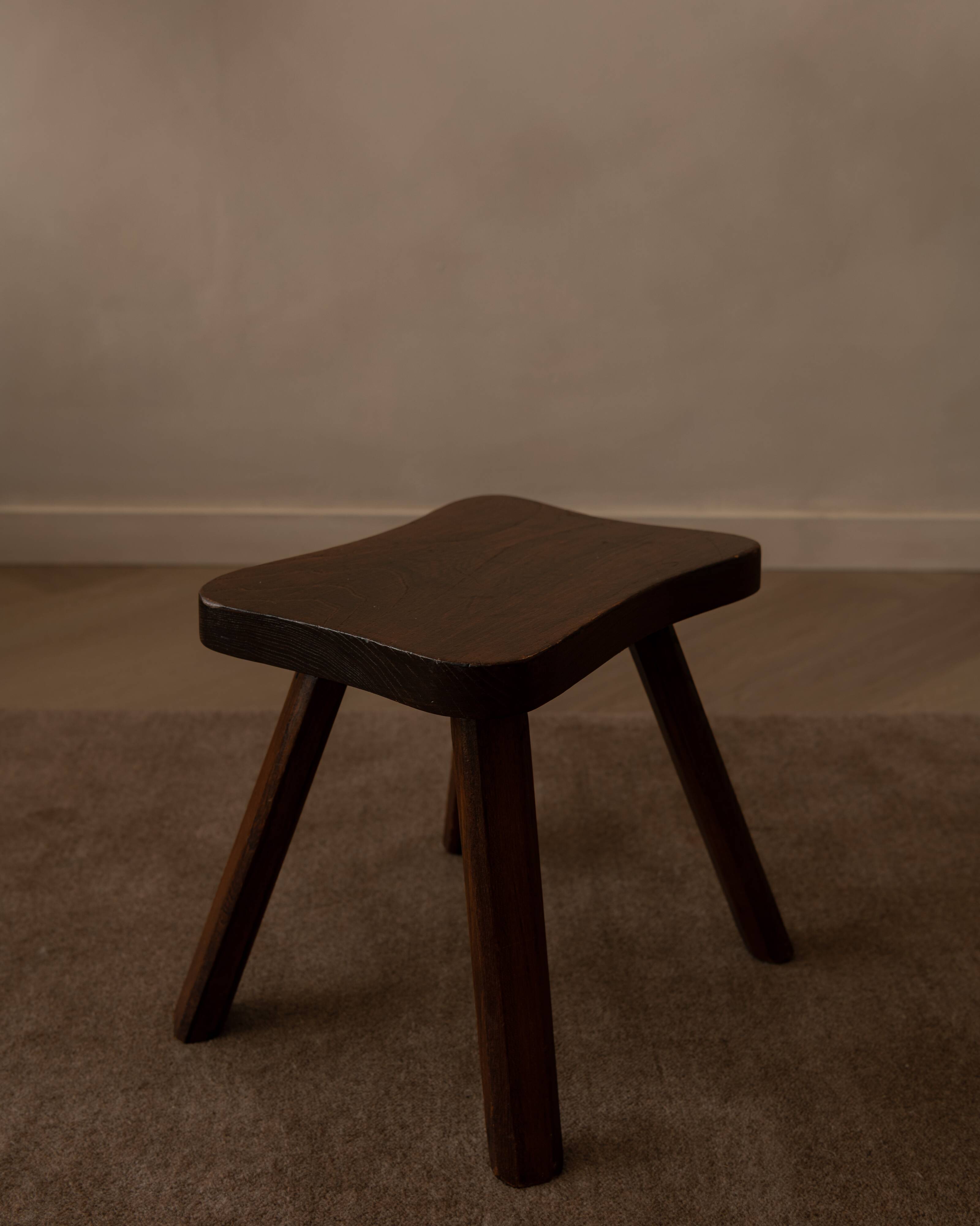 Vintage wooden wave stool · rustic low side table
