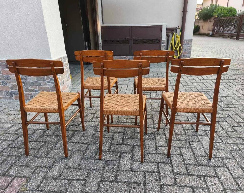 5 chaises paille tressée 60's