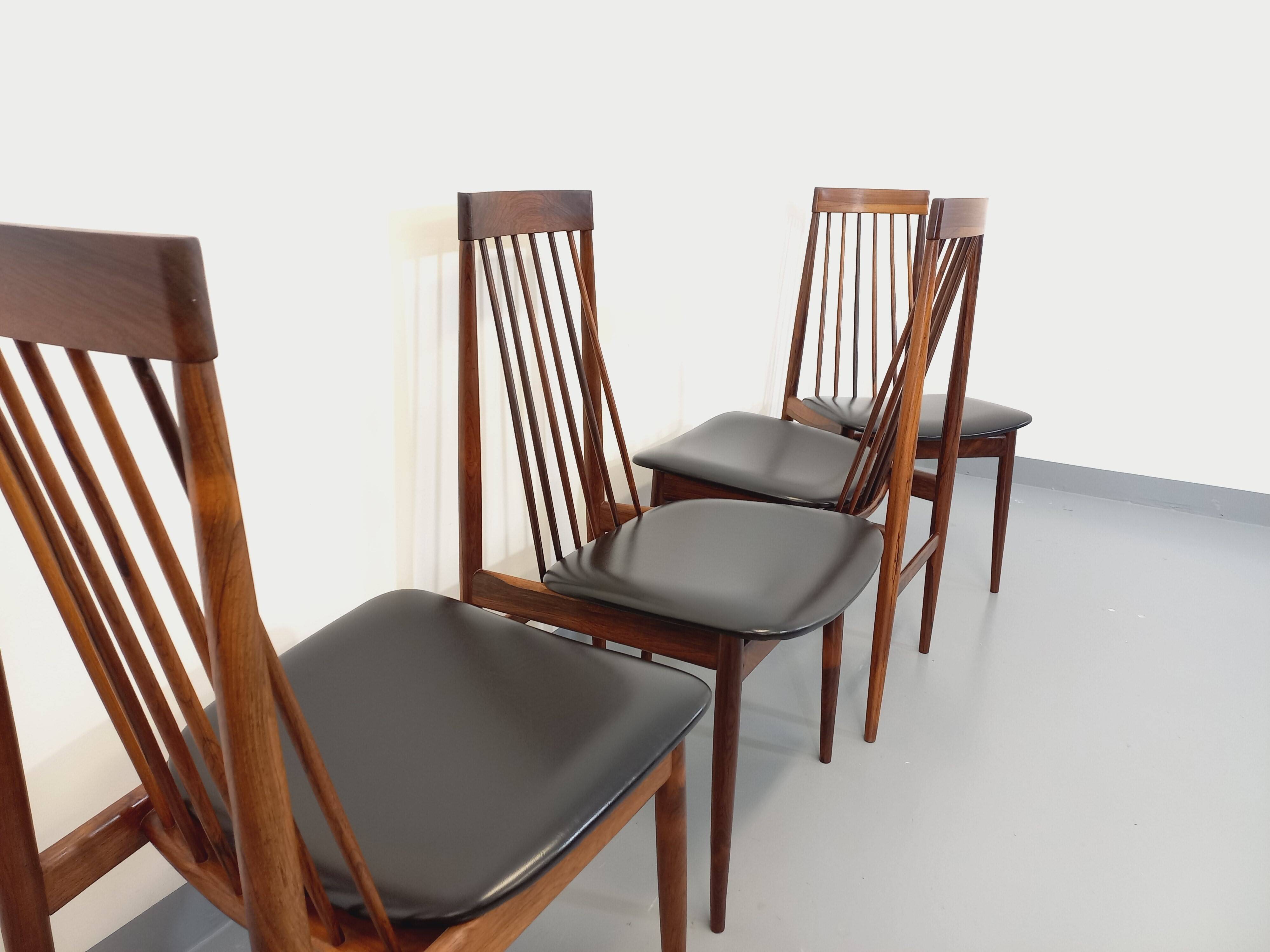 Set of 4 vintage Scandinavian style rosewood chairs from the 60s, by Ernst Martin Dettinger