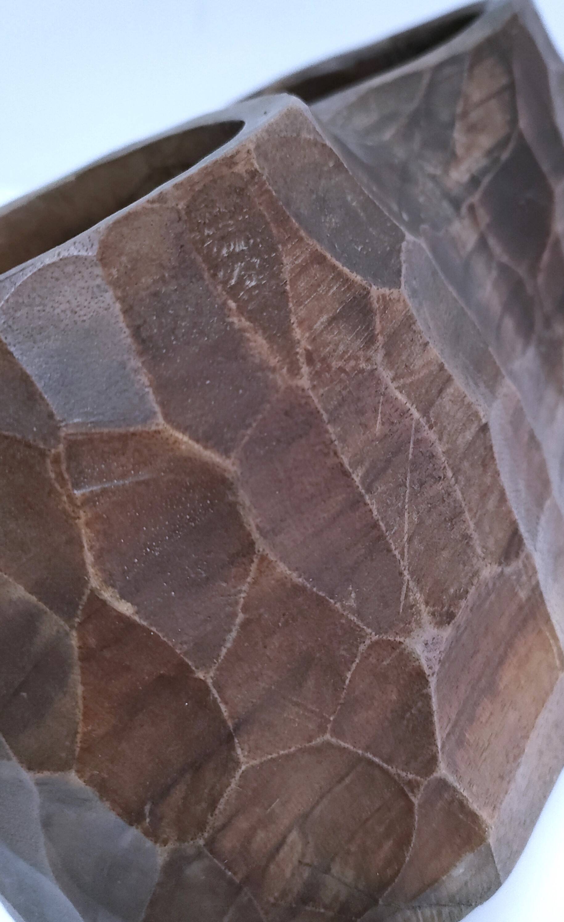 Carved solid wood pencil holder signed vintage